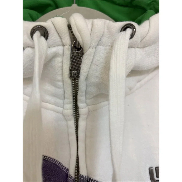 Burton Hoodie Full Zip Up Sweatshirt White Embroidered Mens Men’s Medium - Picture 4 of 11